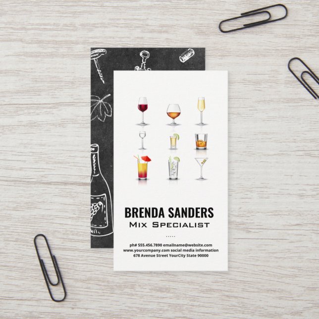 Cartão De Visita Bebidas coquetéis | Bartender (Frente/Verso In Situ)