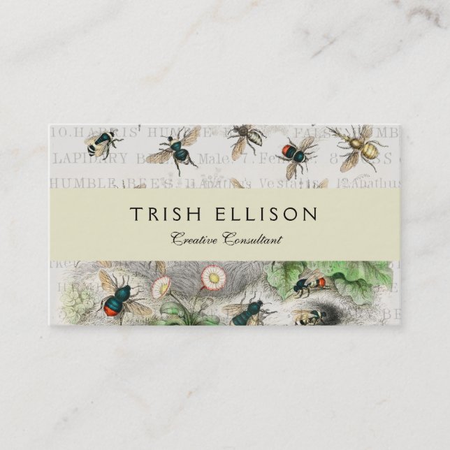 Cartão De Visita Bee Honey Queen Bees Antique (Frente)