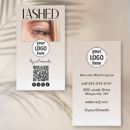 Cartão De Visita Beige Blush Lashed Logo QR Code Social