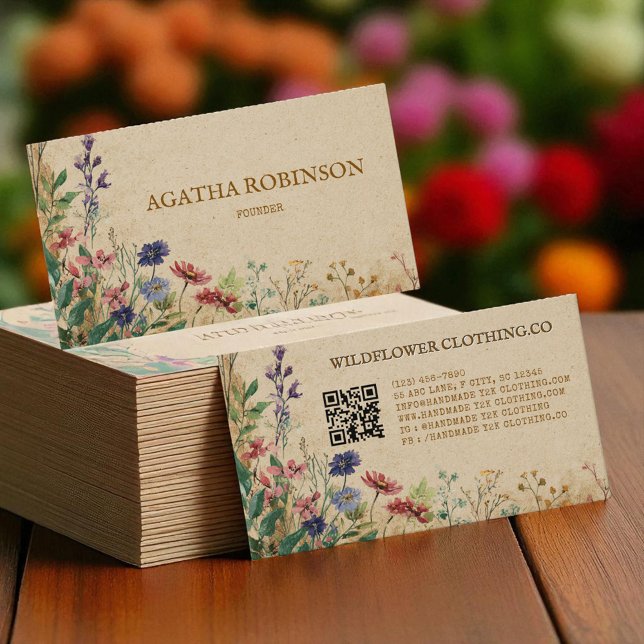 Cartão De Visita Beige Border Rustic Boho Wildflower Clothing (Beige Border Rustic Boho Wildflower Clothing Business Card)