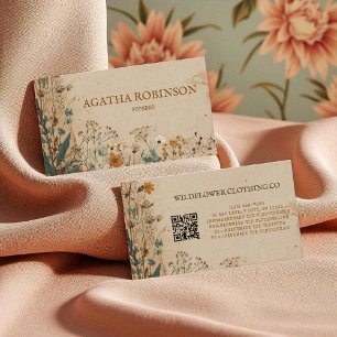 Cartão De Visita Beige Border Rustic Boho Wildflower Clothing
