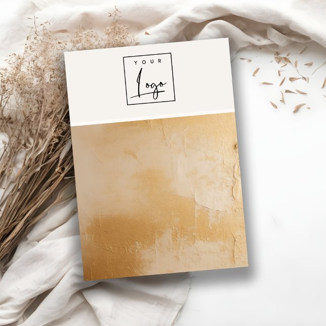 Cartão De Visita Beige Dourado Oil Paint Texture Logo Vazio joalhar (Criador carregado)