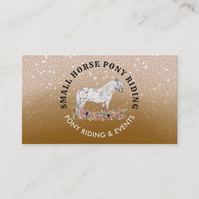 Cartão De Visita Beige Floral Pony Equestrian Trainer Horse Brown (Frente)