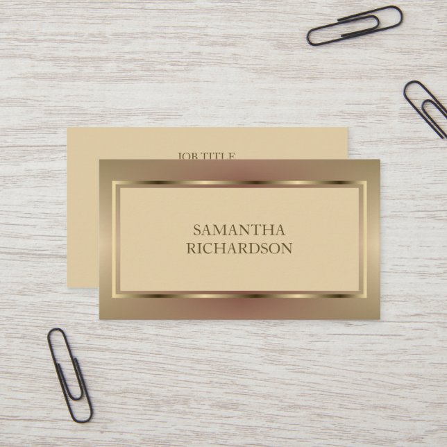 Cartão De Visita Beige Geométrico Moderno E Profissional Dourado (Frente/Verso In Situ)