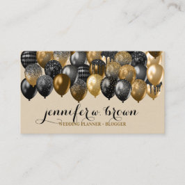 Cartão De Visita Beige & Gold Sprinkle Party Balloon Design