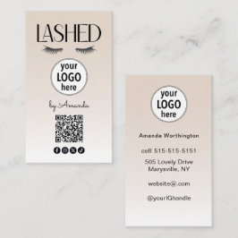 Cartão De Visita Beige Lashed Eyelashes Minimalist QR Code Social