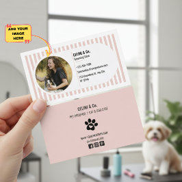 Cartão De Visita Beige Modern Pet Grooming Business Card with Photo