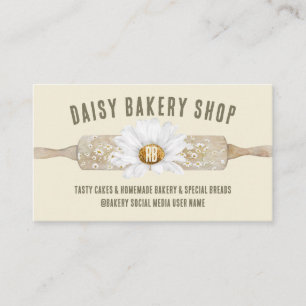 Cartão De Visita Beige Rustic Style Daisy Flower Bakery