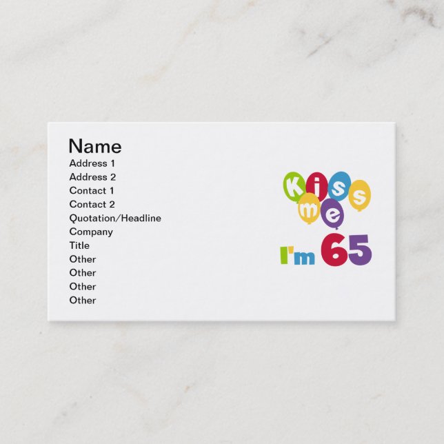 Cartão De Visita Beije-me, tenho 65 t-shirts e presentes (Frente)