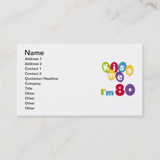 Cartão De Visita Beije-me, tenho 80 t-shirts e presentes (Frente)