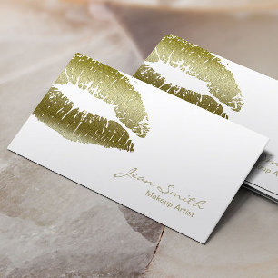 Cartão De Visita Beijo Dourado chique do maquilhador elegante