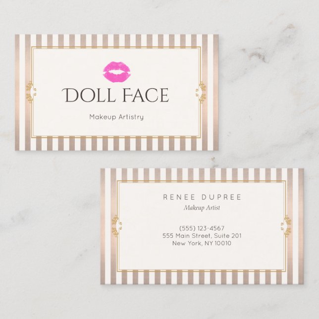 Cartão De Visita Beijo Rosa Manteiga Maquiagem Artista Dourada Bela (Frente/Verso)