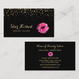 Cartão De Visita Beijo Rosa Quente Glamoroso Com Glitter Dourado FA