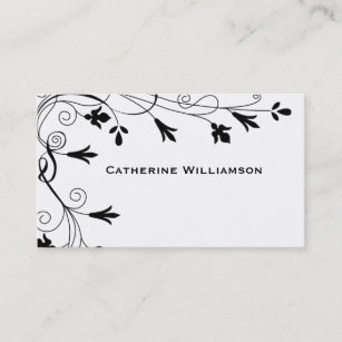 Cartão De Visita Beira floral branca da videira do preto simples do