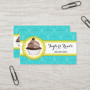 Cartão De Visita Beira Scalloped damasco da padaria do cupcake