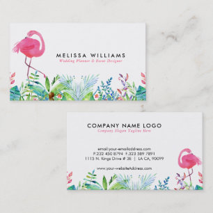 Cartão De Visita Beira tropical das flores & flamingos cor-de-rosa