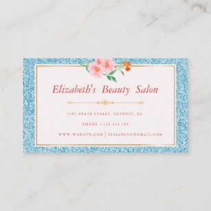 Cartão De Visita Bela Artista da Maquiagem Azul-Aqua Floral