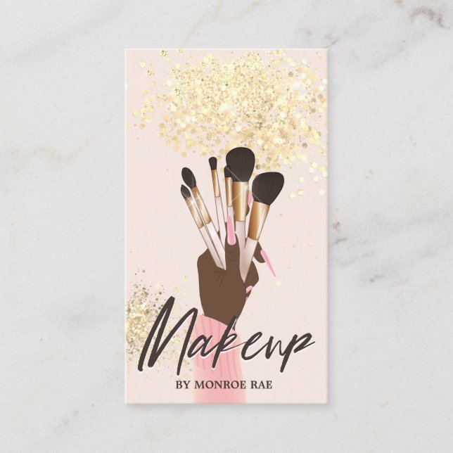 Cartão De Visita Bela Artista Makeup Salon Glam Rosa Creme Dourado  (Frente)