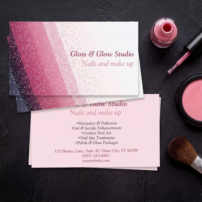 Cartão De Visita Bela beleza de salão de unhas Elegante com gradien (Glitter Pink Gradient Elegant nail salon beauty Business Card.)