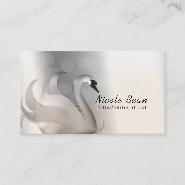 Cartão De Visita Bela Chic Personalizada Swan White e Silver Elegan (Frente)