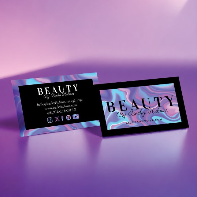 Cartão De Visita Bela Design Holográfica Purple & Blue Watercolor (Purple & Blue Watercolor Holographic Design Beauty Business Card)