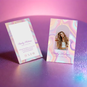 Cartão De Visita Bela Design Holográfica Rosa e Púrpura da Watercol