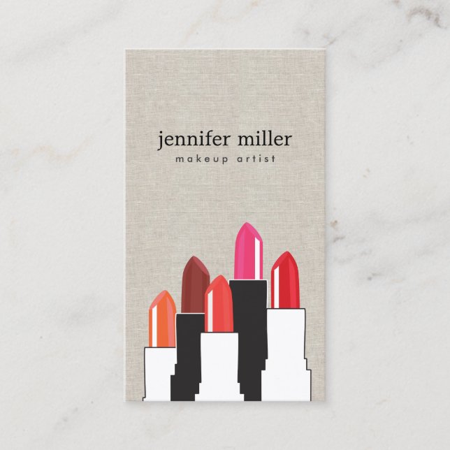 Cartão De Visita Bela e Colagem Lipstick em Faux Linen (Frente)