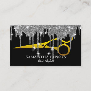 Cartão De Visita Bela Estlista de Cabelos com Lente Dourada Elegant