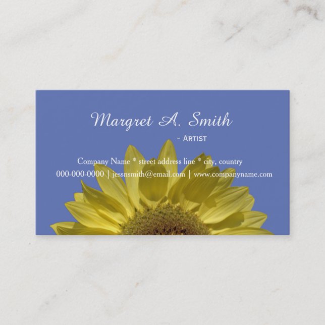 Cartão De Visita Bela flor amarela de girassol azul (Frente)