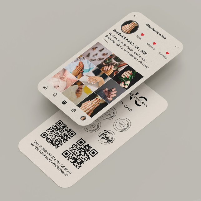 Cartão De Visita Bela Nail Salon Manicurist Beige Tan IG lealdade (Criador carregado)