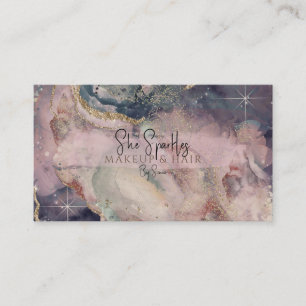 Cartão De Visita Beleza Cósmica Brilho de Aquarela Rosa Roxo Glamou