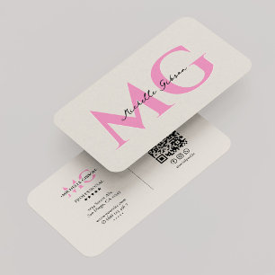 Cartão De Visita Beleza de Inicial Minimal Monograma Areia Rosa