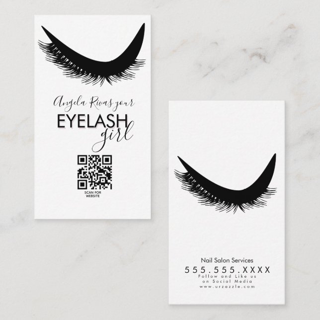 Cartão De Visita Beleza de Salão Menino Eyelash Minimalista (Frente/Verso)