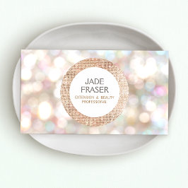 Cartão De Visita Beleza e Moda Dourada Bokeh e Rosa