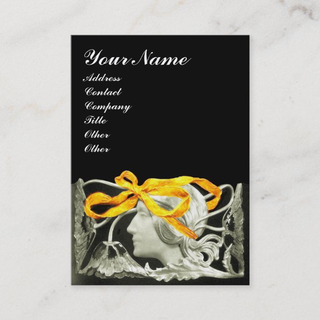 CARTÃO DE VISITA BELEZA ELEGANTE/LADY COM ARCO AMARELO DOURADO.FLOR (Frente)