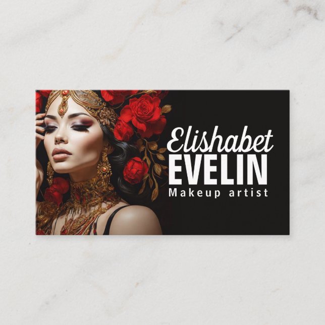 Cartão De Visita Beleza elegante: Rosas vermelhas e gt56 Dourado (Frente)