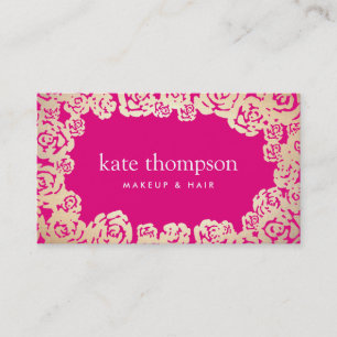 Cartão De Visita Beleza Floral Rosa Quente, Dourada, Rosas