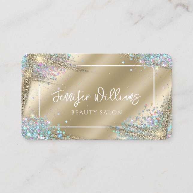 Cartão De Visita Beleza Moderna Dourada Holográfica Exclusiva Glitt (Frente)