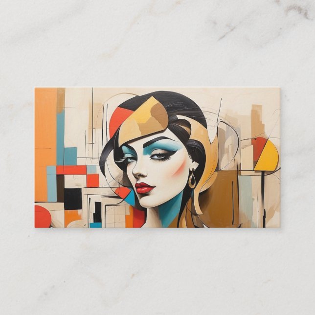 Cartão De Visita Beleza Parlor Hairstylist Salon Cosmetics Cubismo (Frente)