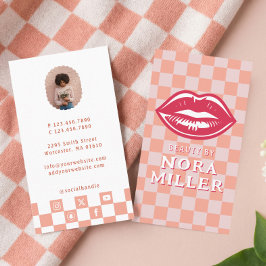 Cartão De Visita Beleza Por Retro Pink Xadrez Lábios Maquiagem