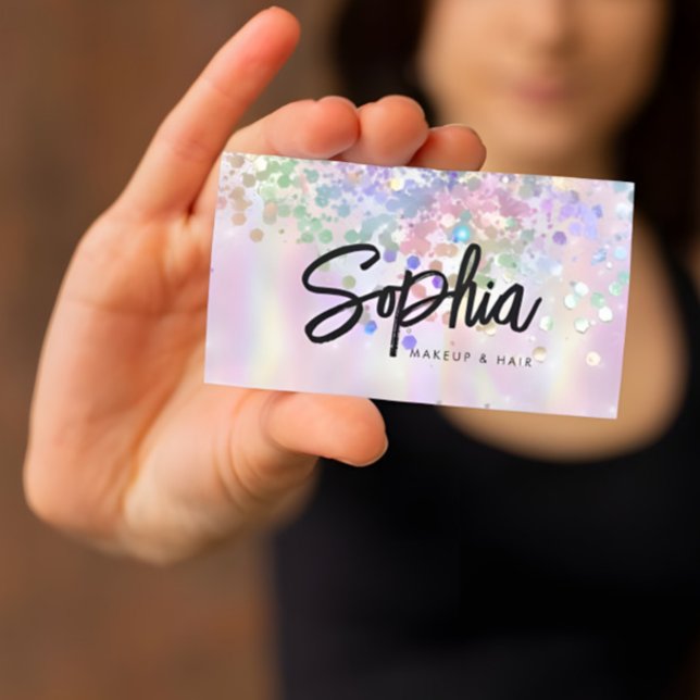 Cartão De Visita Beleza Rosa Cinzenta Holográfica Código QR Brilhan (Criador carregado)