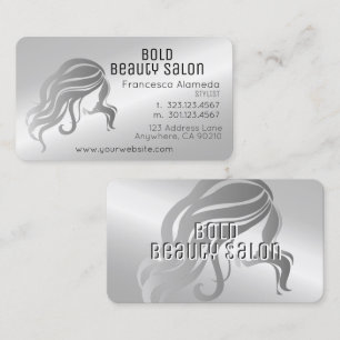 Cartão De Visita Beleza Salon Stylist Prata de Platina Metálica