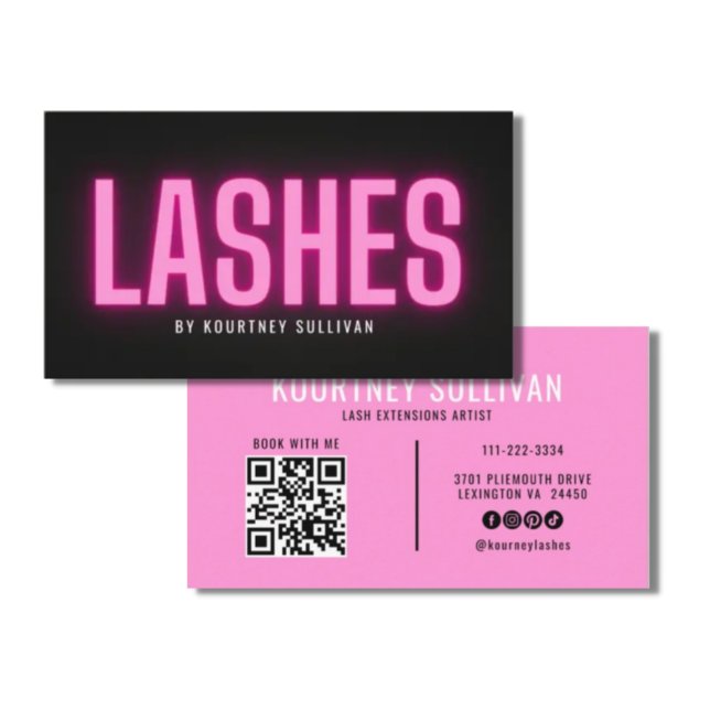 Cartão De Visita Beleza Técnica do Neon Pink Black Lashes (Criador carregado)
