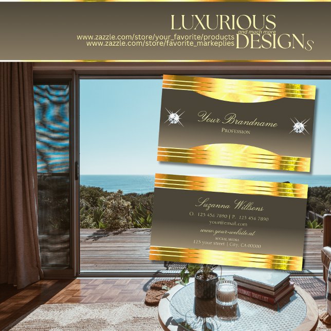 Cartão De Visita Belo bege castanho Dourado bordas sofisticadas (Criador carregado)