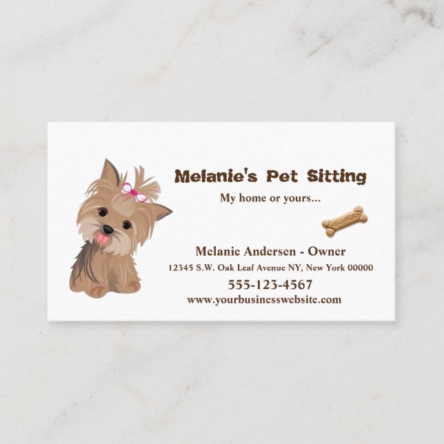 Cartão De Visita Belo bege Yorkie Dog Pet Sitting Grooming Service (Frente)