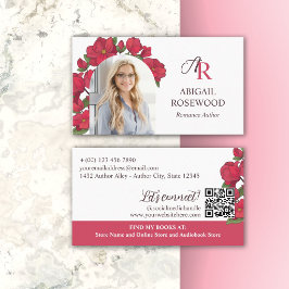 Cartão De Visita Belo Monograma Floral Vermelho Romance Autor