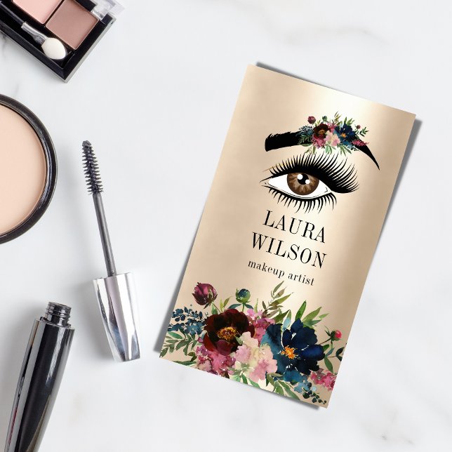 Cartão De Visita Belo Olho com Flores de Aquarela Borgonha (Criador carregado)