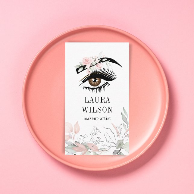 Cartão De Visita Belo Olho Escamoteado Flores De Aquarela Rosa (Criador carregado)