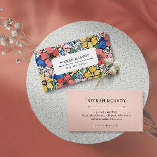 Cartão De Visita Belo Padrão Floral de Coral Azul Amarelo