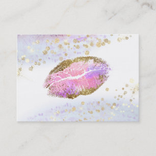 Cartão De Visita *~* Belo Pastel Dourado Maquiagem de Lábios Rosa